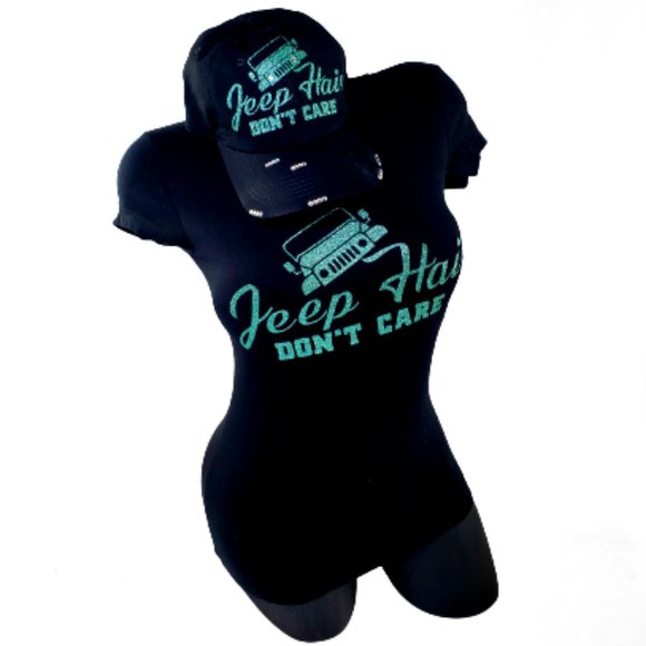 Jeep Hair Don't Care Fitted Spandex Tee ~Jade Shiny Lettering. New!!! - Picture 3 of 4